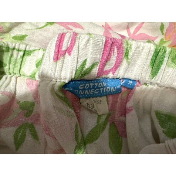 Cotton Connection Vtg Linen Flora Elastic Waist Wide Leg Pants Ruffle Trim Sz M - Picture 5 of 7